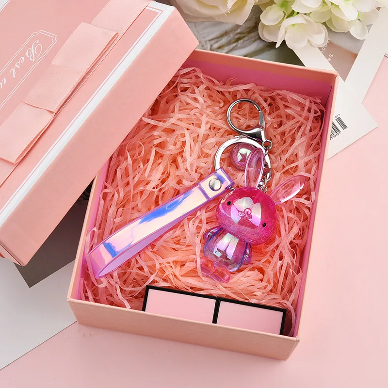 

Korean Edition Dazzle Color Crystal Rabbit Key Ring Rabbit Doll Pendant Car Keychain Ring Girls Small Gifts Wholesale Key Chains