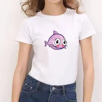 cute fish printed t shirt top summer graphic casual t shirt women new style white tees female