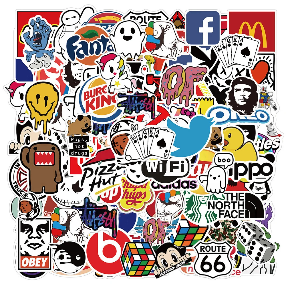 

10/30/50PCS Cool Brand Logo Stickers Decals Skateboard Phone Car Guitar Luggage Wall Car Waterproof Graffiti Sticker for Kid Toy