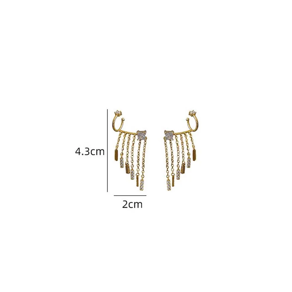 

Women Earrings European American Zircon Tassel Trendy Personality Cold Wind Ear Bone Clip Temperament Earrings Fashion Jewelry