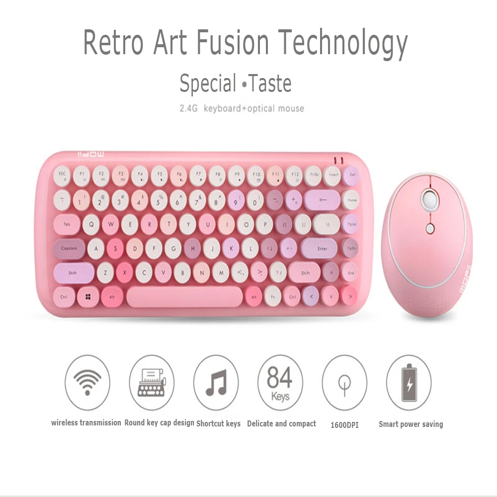 

SeenDa 2.4G Wireless Keyboard Set Mixed Candy Color Roud Keycap Keyboard and Mouse Comb for Laptop Notebook PC Girls Gift