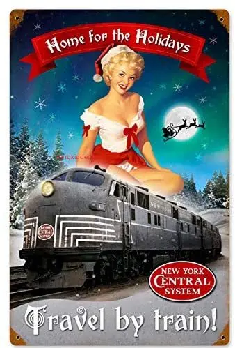 Maizeco Рождественский поезд в стиле ретро, металлические жестяные знаки 8x12 дюймов для ресторанов, комнатных гаражей, кофейных стен