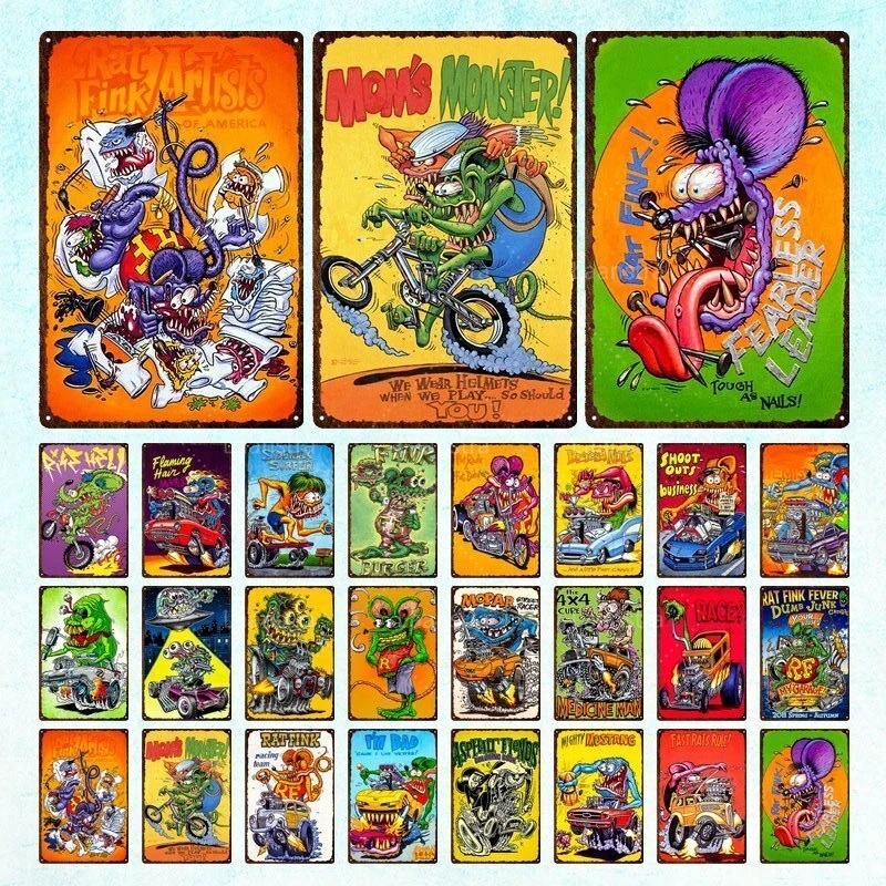 

Garage Decor Wall Decor Metal Decorative Plaque Vintage Tin Sign Fink Rat Design Garage Man Cave Bar Pub Club Decoration Poster