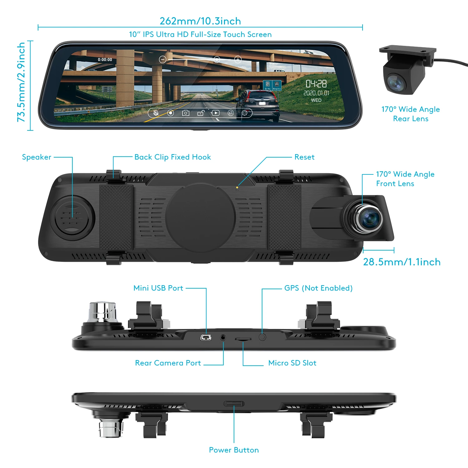 

ThiEYE CarView 2 Car DVR Camera 10 inch Full HD 1080P Mirror Rearview Video Recorder with 720P Dual Lens Registratory Camcorder