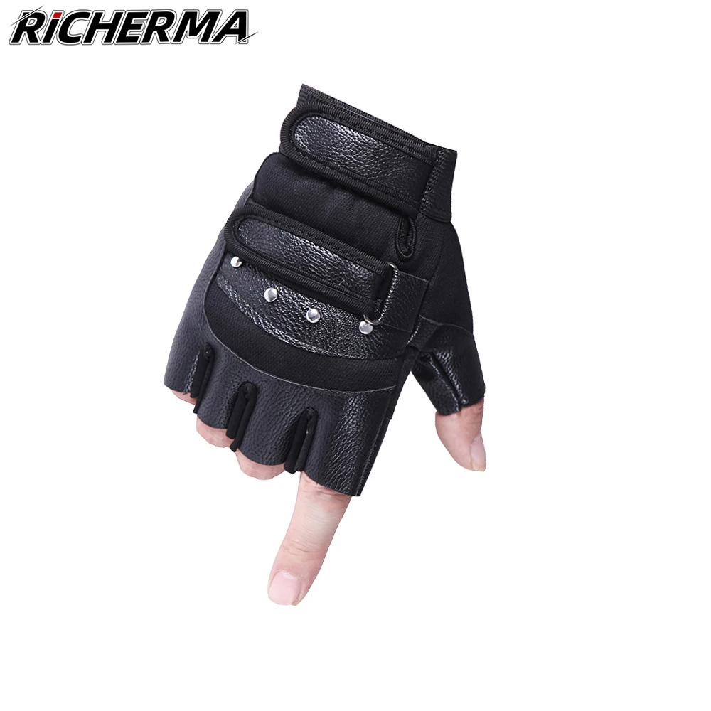 Перчатки мужские кожаные защитные мотоциклетные митенки без пальцев для езды на