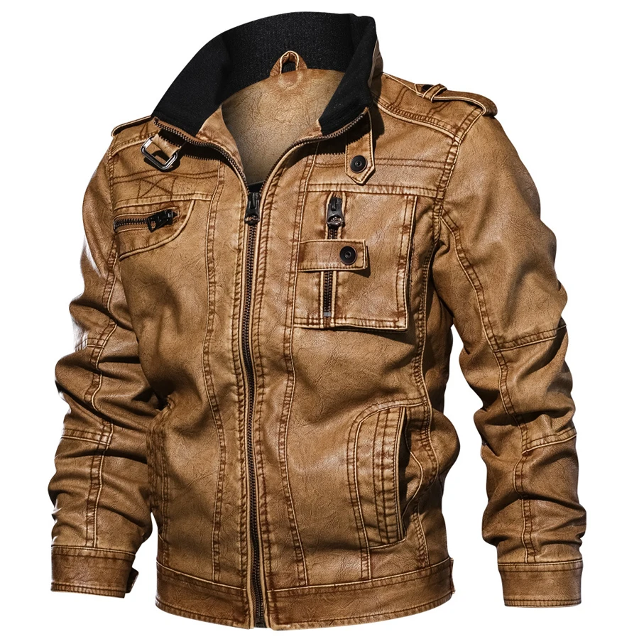 

New Jackets Men Slim Fit Casual Outwear Bomber Jacket Winderbreaker PU Motorcycle Leather Jackets male Pop fur coat 6XL 7XL