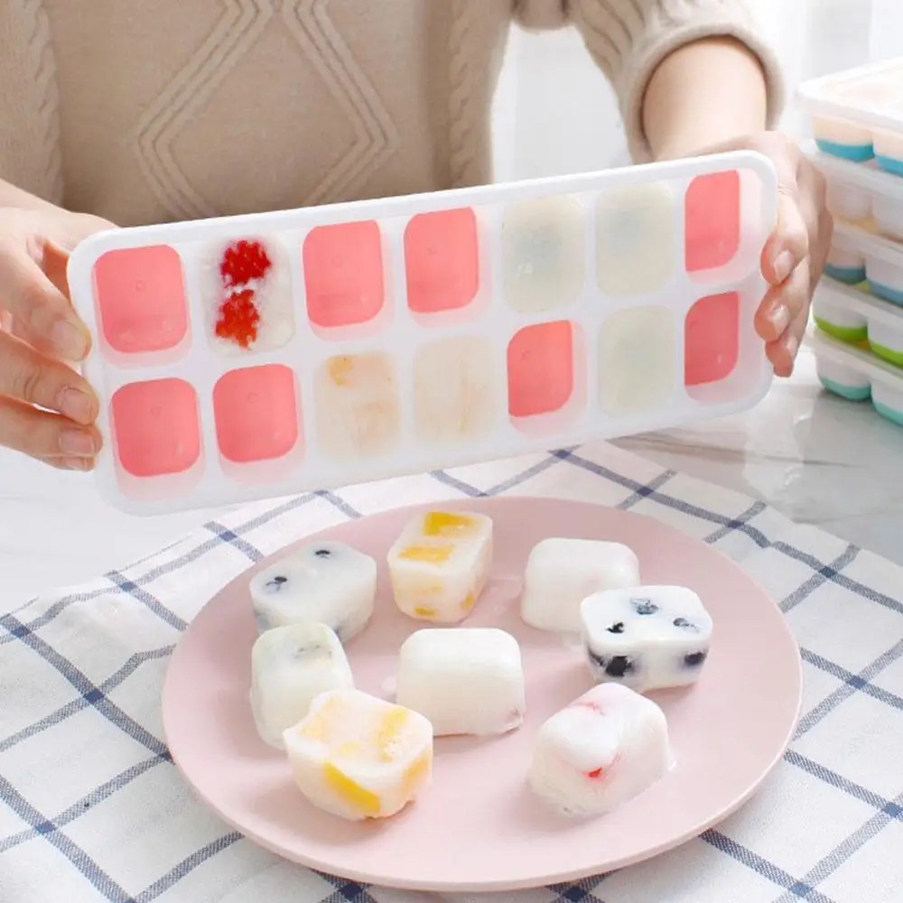 

1piece 14/18 Grid Silicone Ice Cube Tray Molds With Lid DIY Desert Cocktail Juice Maker Square Mould 4 Color Ice Cube Trays