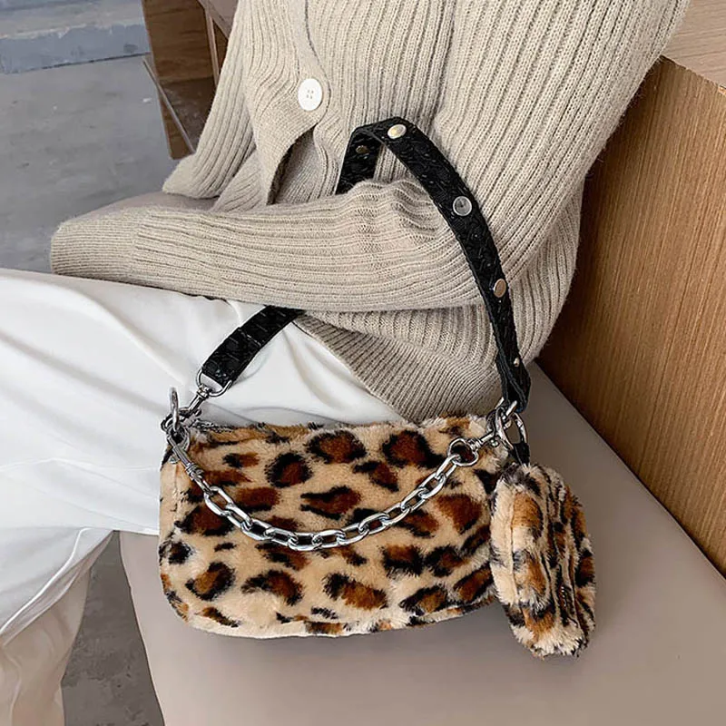 

Новая плюшевая сумка через плечо с леопардовым принтом, женская маленькая квадратная сумка из двух частей, роскошная брендовая дизайнерска...