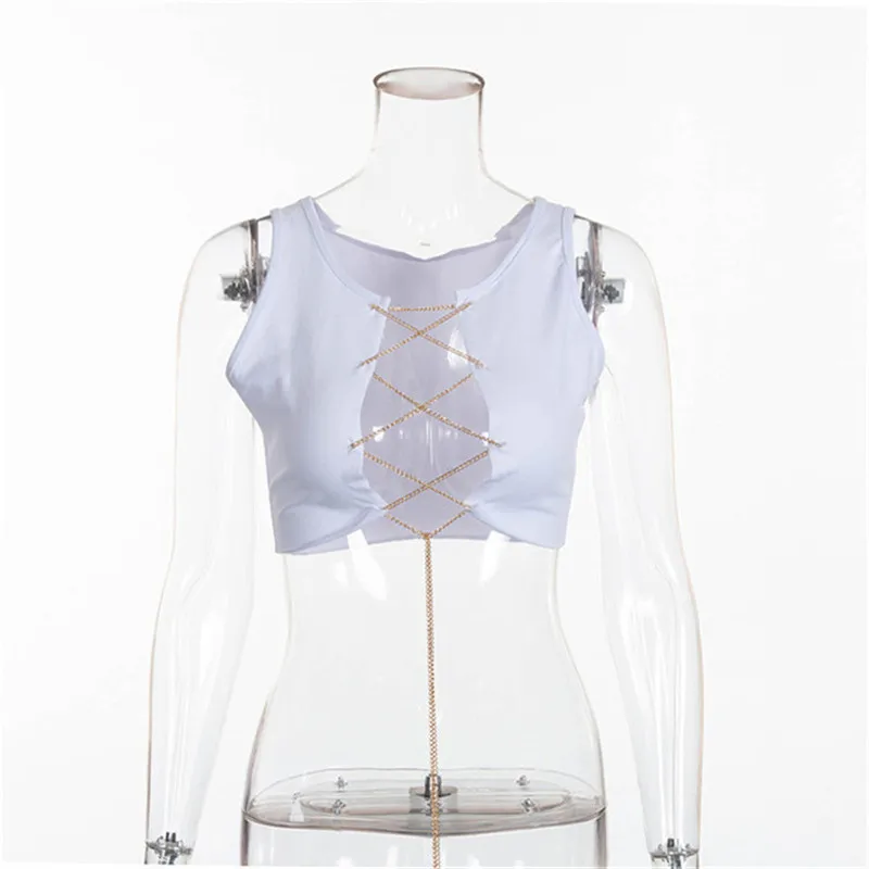 Женские топы на шнуровке белые красные с вырезами и металлической цепочкой