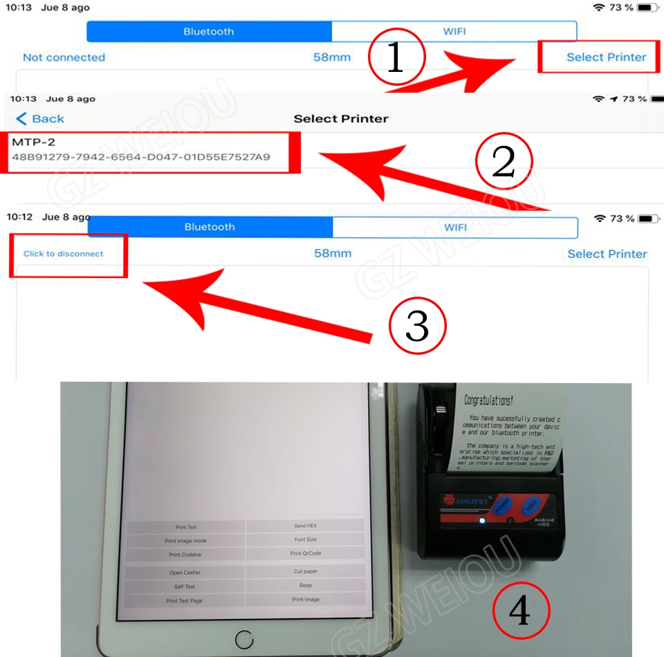 2-дюймовый Bluetooth Термальность принтер MTP-II Карманный принтер для Android и Windows