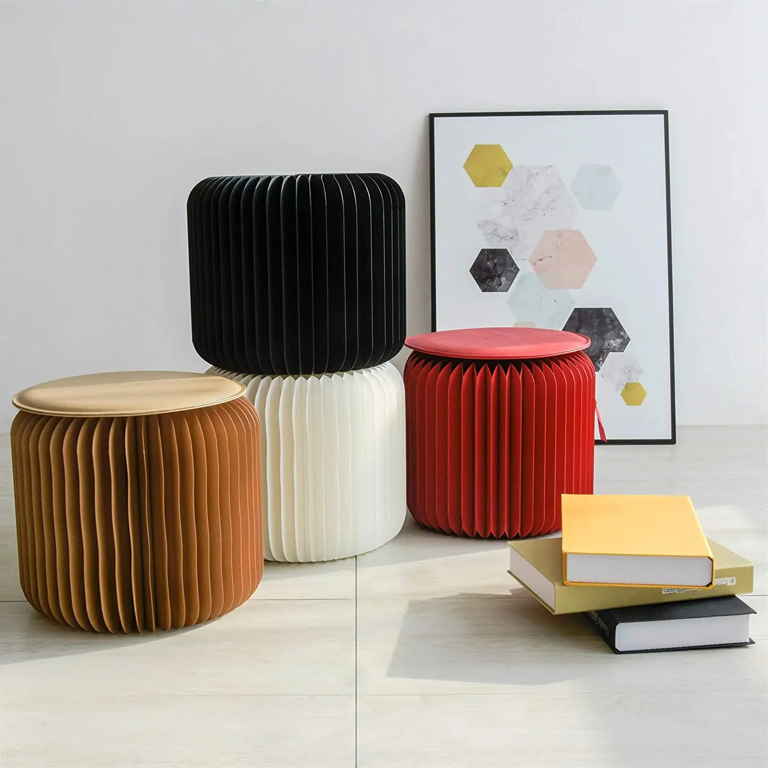 

Tubeshine Paper Folding Stool with PU Cushion, 11 Inch Round Low Footstools, Foldable Non-Slip Foot Step Chair