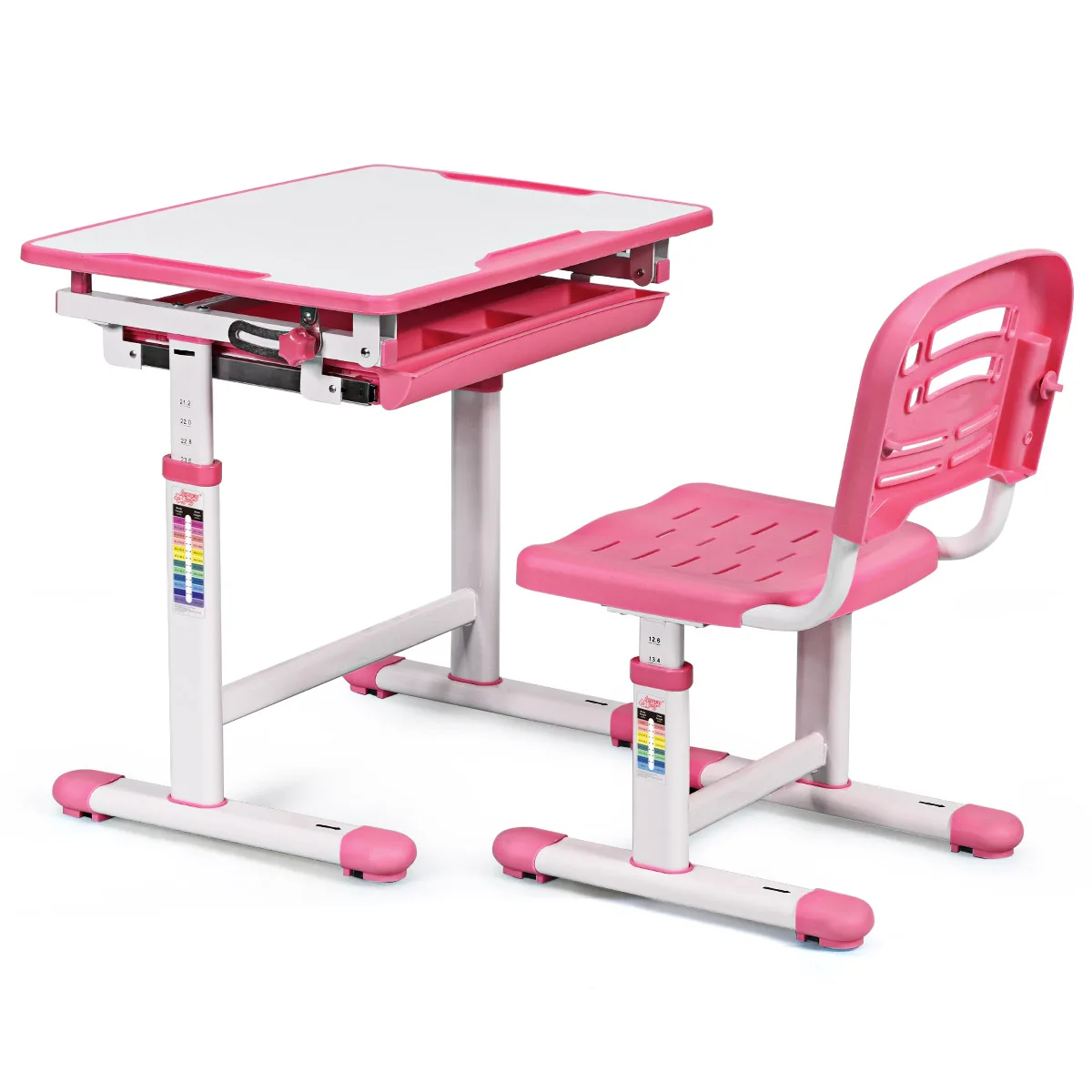 Multifunctional Kids Study Desk &Chair Set Table w/Adjustable Height Pink