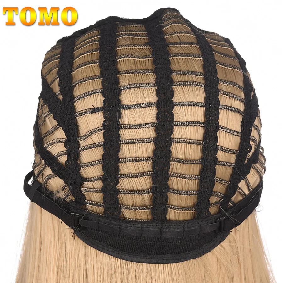 

TOMO Long Ombre Bolnde Silky Straight Wig Middle Part Natural Cosplay Synthetic Wigs for Black and White Women Pink Brown Blonde