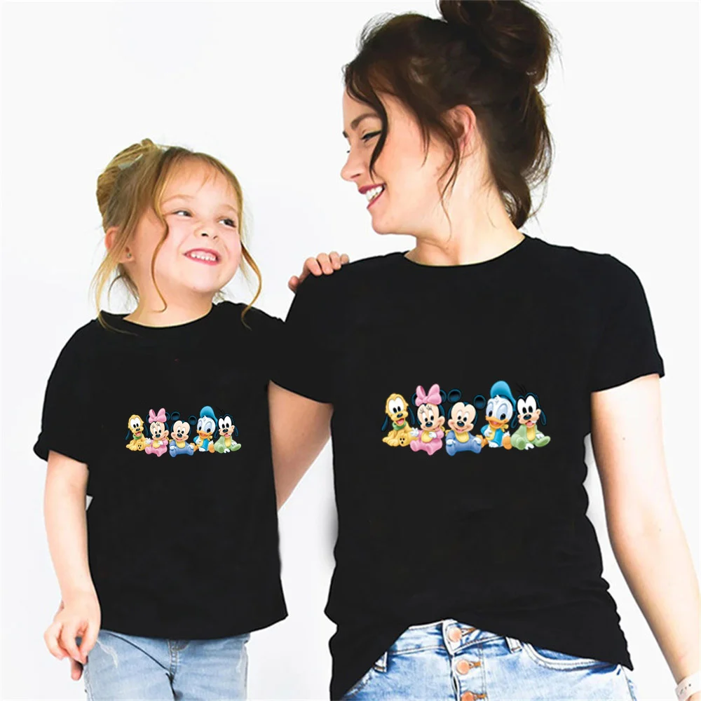 

Disney T-Shirt Cartoon Black Cotton Kids Summer Short Sleeve Casual T Shirt Baby Girl Streetwear Fashion Soft Children Funny