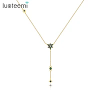 luoteemi six pointed star long link chain drop pendant necklace for women simple style rainbow colors jewelry