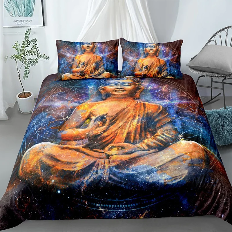 

Buddha Bedding Set 3pcs 3D Duvet Cover Quilt Covers Bedcloth OEM King Queen Double Size Soft Fabric Bed Sets