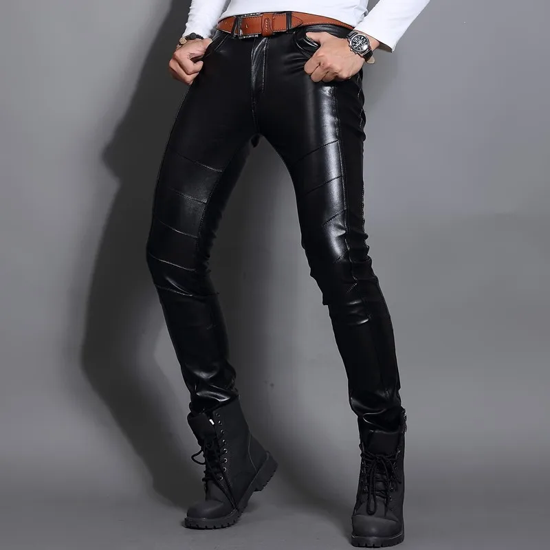 Новые модные мужские зимние штаны из искусственной кожи с флисовой подкладкой