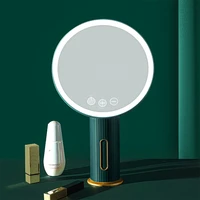 3 color led makeup mirror with light storage makeup lamp desktop rotating vanity mirror round shape cosmetic mirrors for bedroom