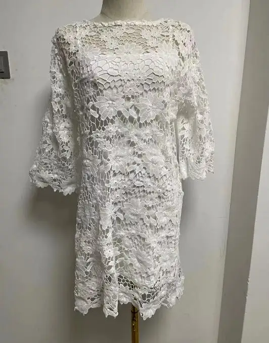 

White Dress Lace 2021 Spring Summer Clothes for Women Flared Sleeve Casual Loose Two Pieces Mini Ruffles Dresses Party Vestidos