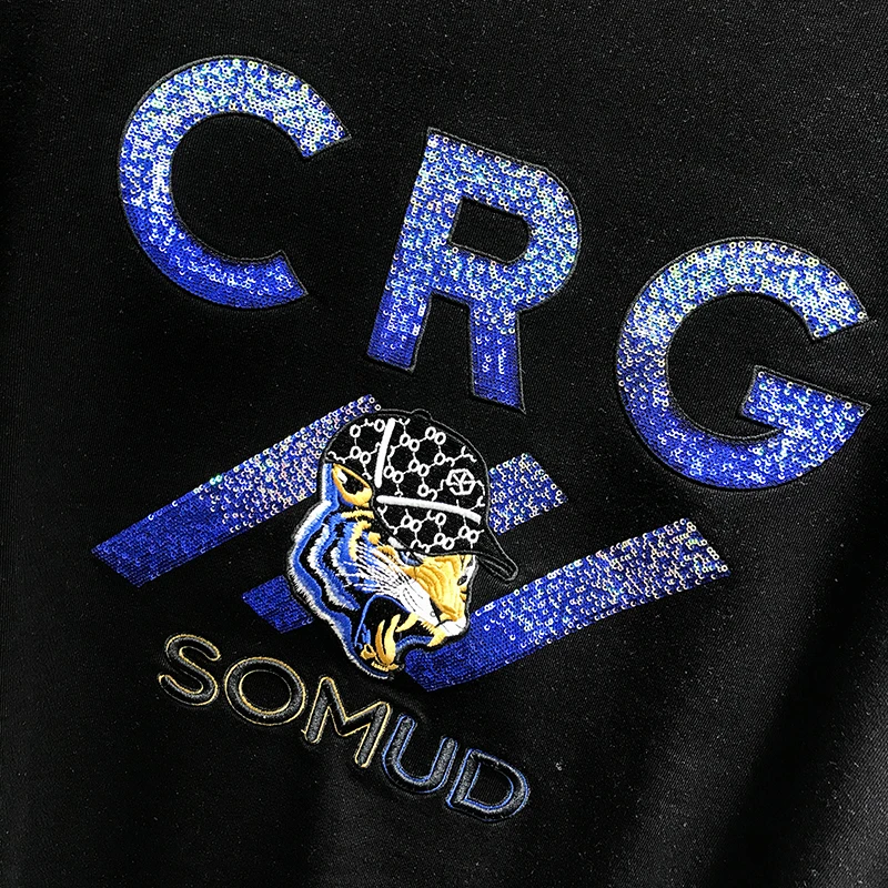 

Autumn new men's 2020 Sequin top personalized fashion tiger design letter embroidery round neck long sleeve sweater for men