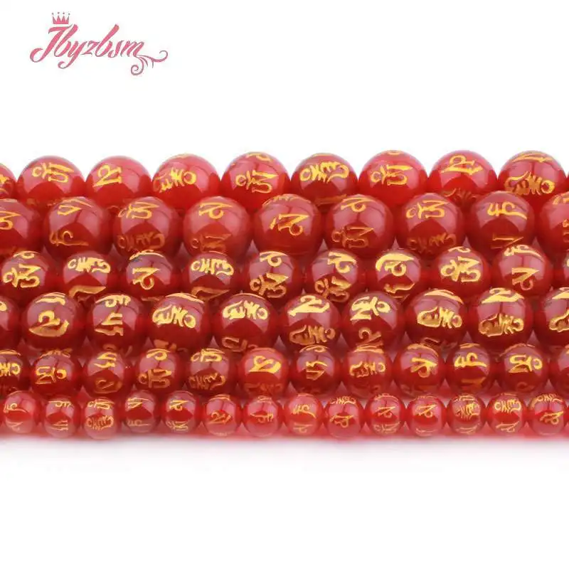 

6/8/10mm Round Mantra Tibetan Agates Red Spacer Natural Stone Beads For Women DIY Necklace Bracelets Jewelry Making Strand 15"