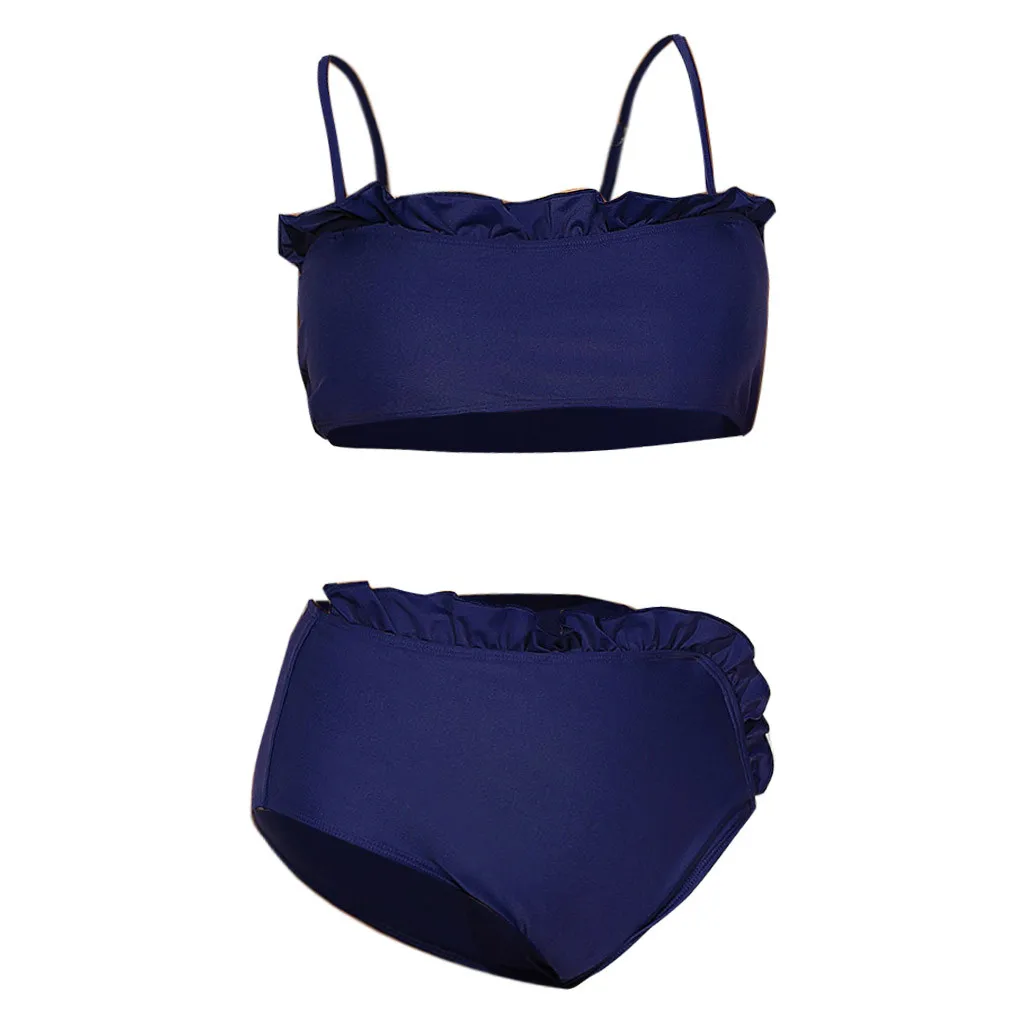 

Strap Bikini Women Swimsuit Solid Swimwear Push Up Bikinis Set Mujer Bandeau Biquini Sexy Ruffle High Waist Bathing Suit Summer