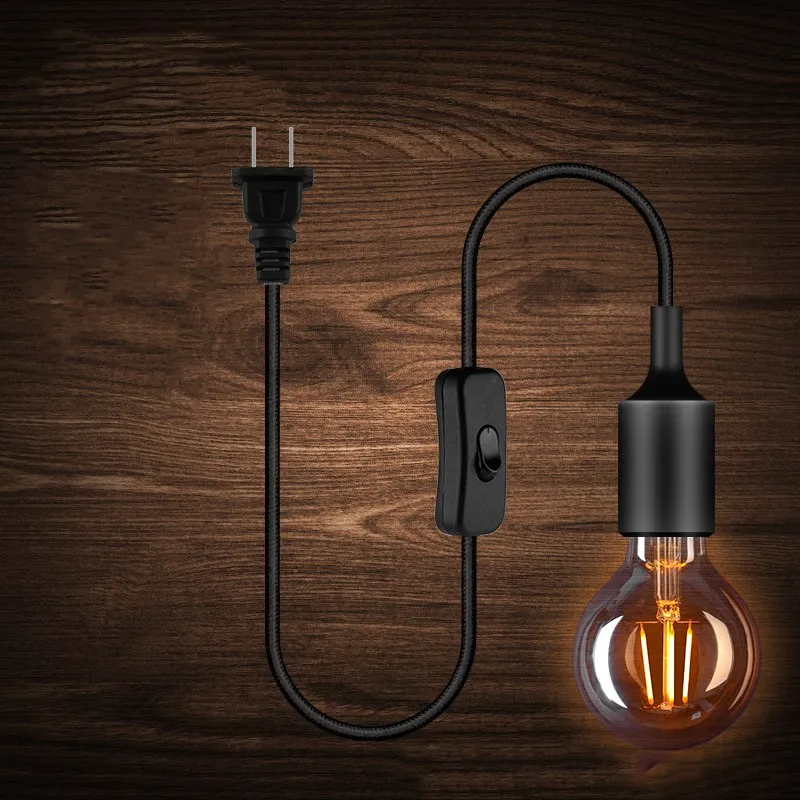 

LED lamp holder lamp mouth with wire switch plug DIY hanging wire simple small pendant lamp E27 large screw mouth lamp holder