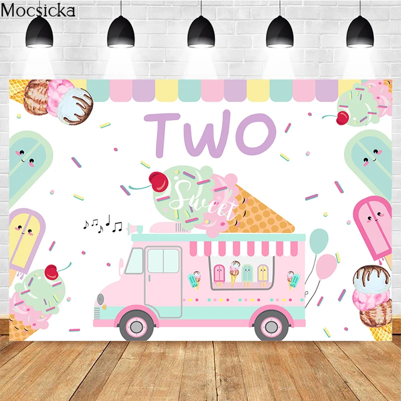 

Mocsicka Sweet Two Years Old Photography Backdrops Ice Cream Decoration Child Birthday Photo Wallpaper Background Photozone