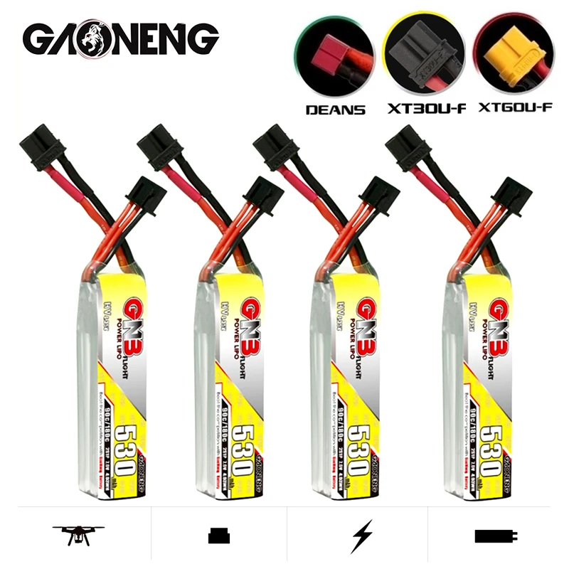 

2/4 шт. 2S 7,6 V Gaoneng GNB HV Lipo батарея 530mAh 90C/180C T/XT30U-F/XT60U-F штекер для RC Quadcopter FPV Racing Drone батарея