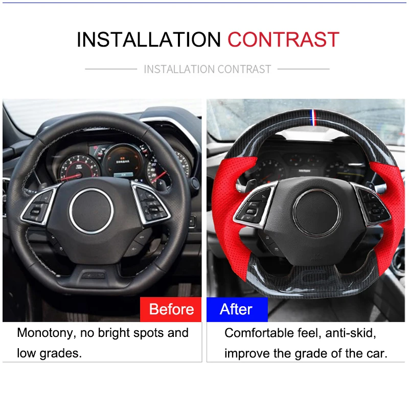 QHCP Carbon Fiber Steering Wheel Customized Leather Suede Replacement Special For Chevrolet Camaro 2016 2017 2018 | Автомобили и