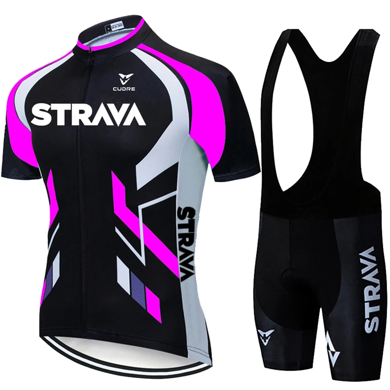 

2021 New STRAVA Cycling Jersey Bib Set MTB Bike Short Sleeve Sets Quick Dry Breathable Bicycle Wear Clothes Mens Short Maillot