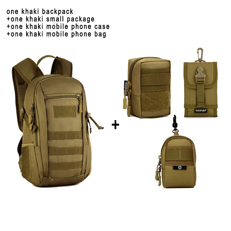 khaki set 4 12л военно-тактический рюкзак, Детская Военная Тактическая Сумка, Детская школьная Водонепроницаемая маленькая сумка, альпинистский походный мини-рюкзак - Цвет: khaki set 4