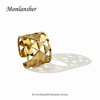 monlansher geometric triangle hollow open wide ring gold color titanium steel adjustable ring minimalist statement rings jewelry