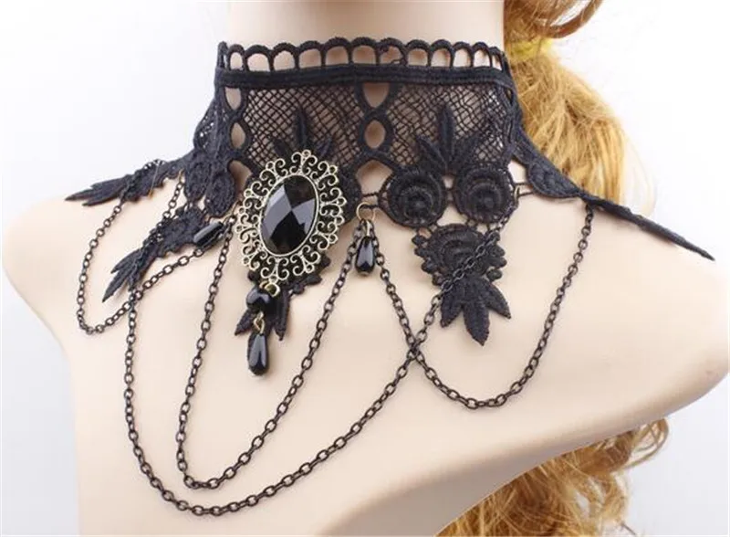 Gothic Victorian Queen Black Lace Choker Necklace Sexy Hollow Metal Cameo Jewel Steampunk Cosplay Punk Dresses Accessories | Тематическая