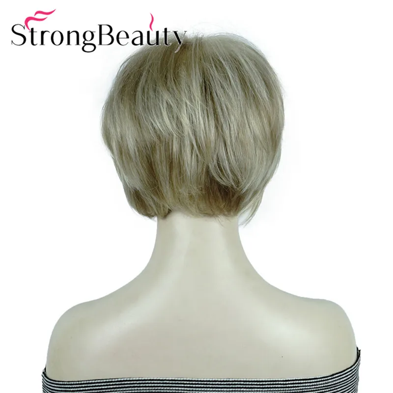 StrongBeauty короткие прямые парики мягкие волосы слоистые локоны Омбре блонд/Красный синтетический парик