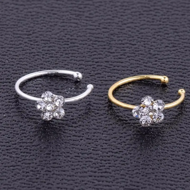 1 шт. маленькие тонкие Стразы в виде цветка кольцо для носа золотистые