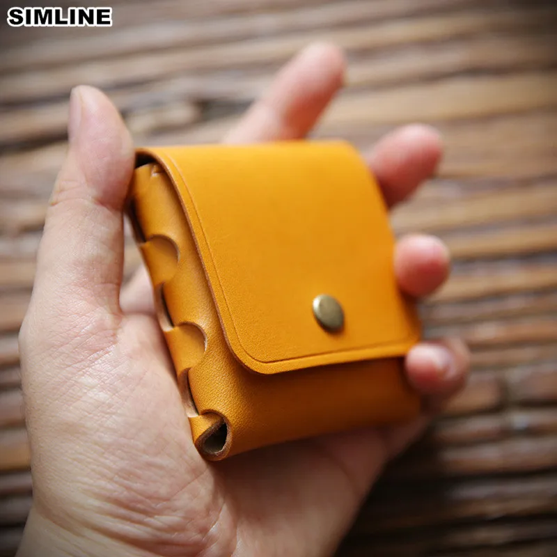 

SIMLINE Genuine Leather Coin Purse For Men Women 100% Cowhide Vintage Handmade Small Coins Case Wallet Pouch Pocket Money Bag