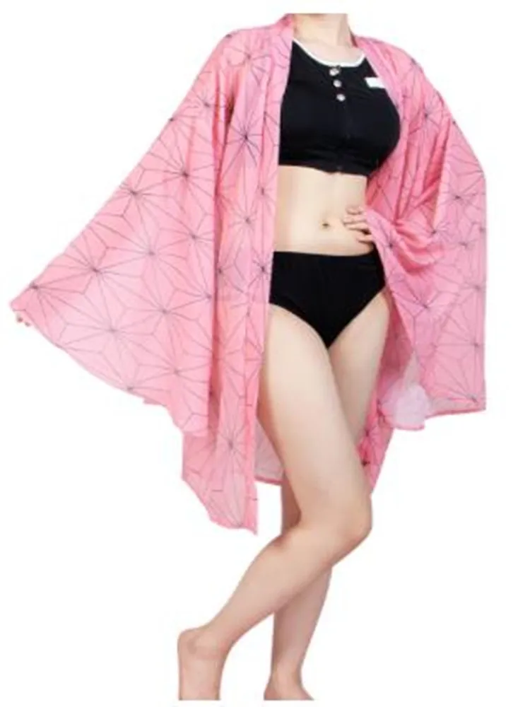 LILLIWEEN Demon Slayer Agatsuma Zenitsu Bikini Swimsuit Kimono Cardigan Cover Up Anime Summer Bathing Suit