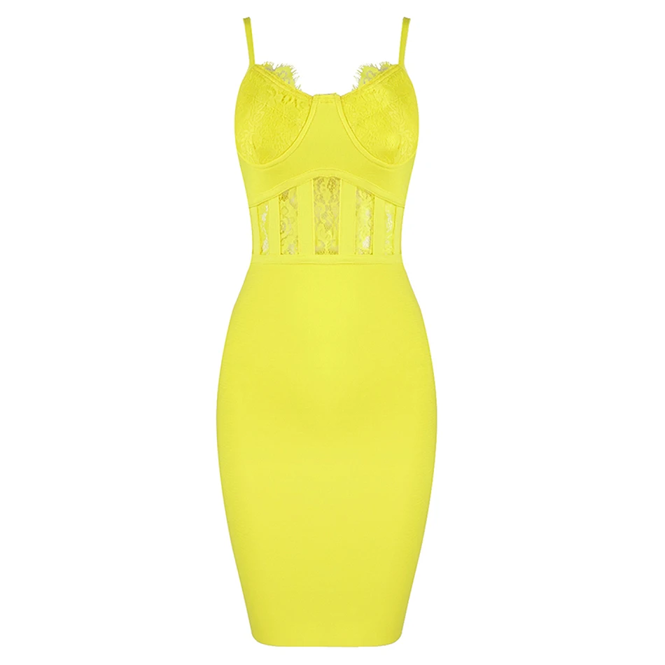 Женское кружевное платье без бретелек Liser элегантное облегающее желтого цвета