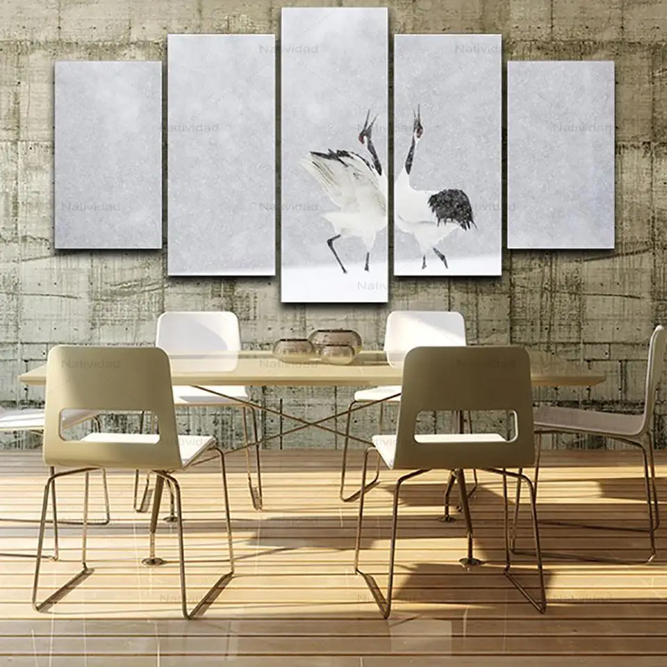 5 шт. белый журавль снег природный пейзаж Hd Печатный домашний Декор постер