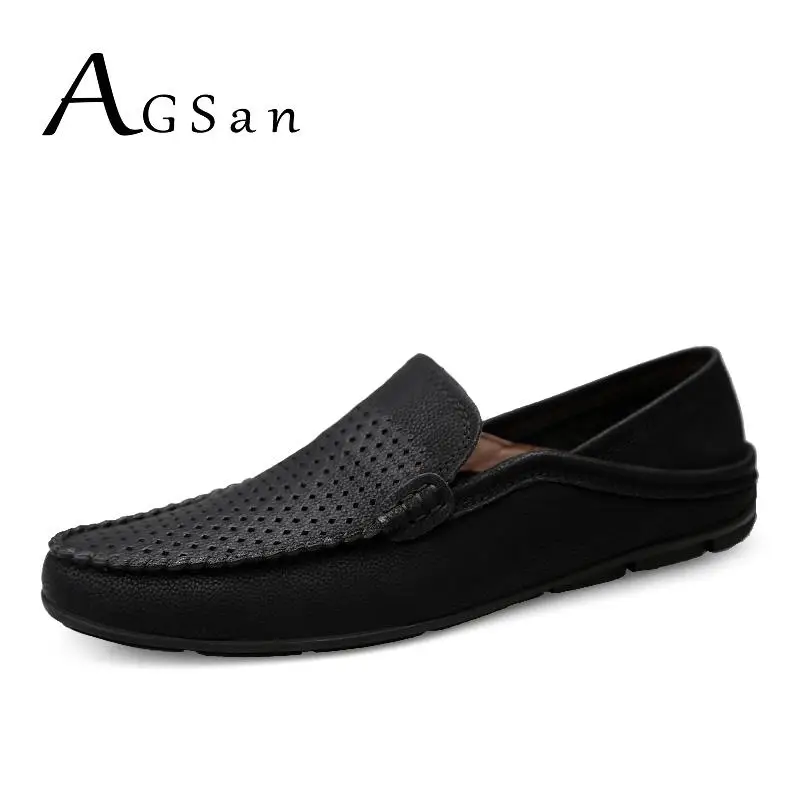 Мужские дышащие Лоферы AGSan коричневые мокасины из натуральной кожи для вождения
