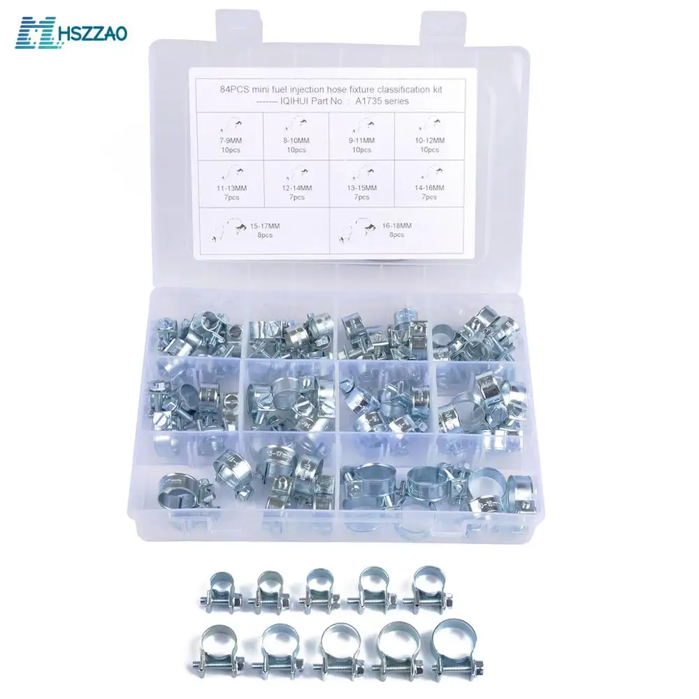 

84Pcs/Set 7-18mm Mini Clamp Fuel Injection Hose Air Hose Clamps Assortment Kit Diesel Petrol Pipe Clips