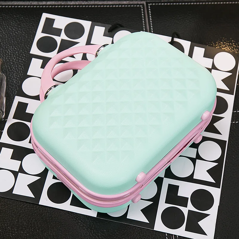14 Inch Makeup Suitcase Women Designer Luggage Handbag Travel Bag Diamond Pattern Make-up Box Small Travel Storage Box