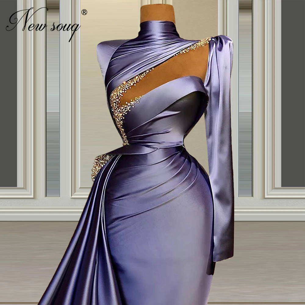 

Elegant Beading Celebrity Party Dresses Purple Satin Middle East Evening Dresses African Split Slit 2020 Abendkleider Prom Gowns