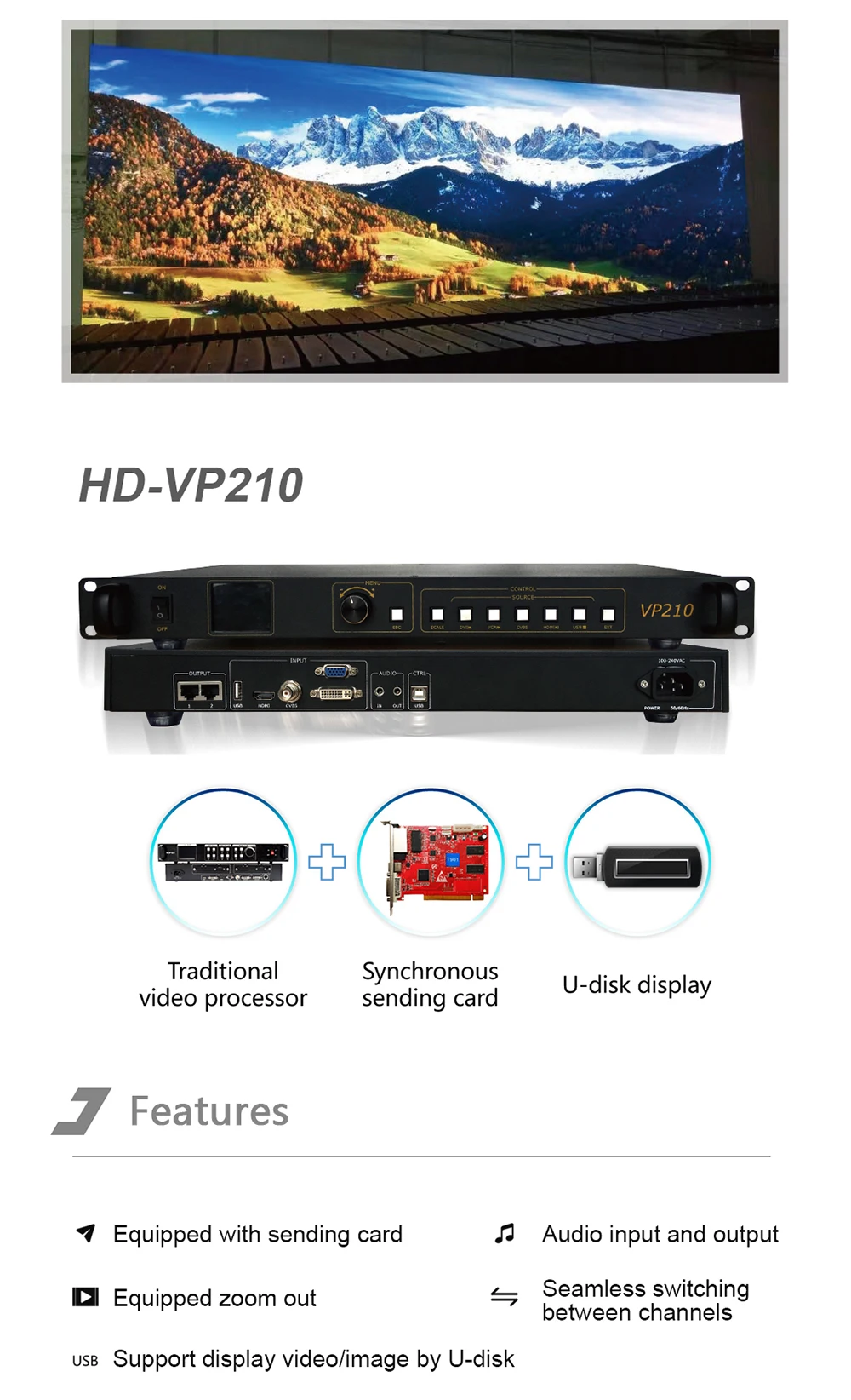 HUIDU VP210 HD-VP210 светодиодный видеопроцессор интегрированный HD отправка карты работать вместе с HUIDU R500/R501/R5018 напрямую