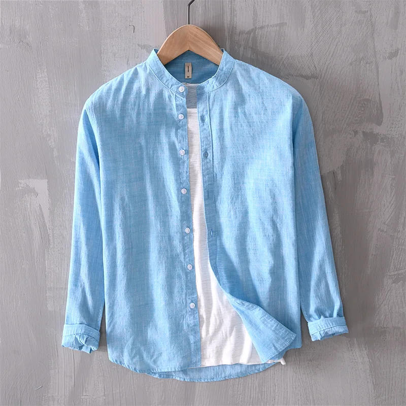 Удобная летняя рубашка из чистого хлопка с длинным рукавом Мужская классическая