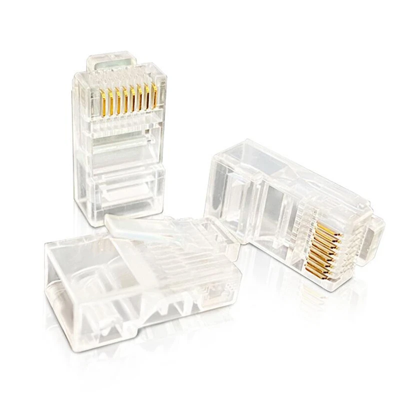 

50Pcs RJ45 Connector 6U Gold PlatedPass Through Ethernet Cables Module Plug Network RJ-45 Crystal Heads Cat5 Cat5E