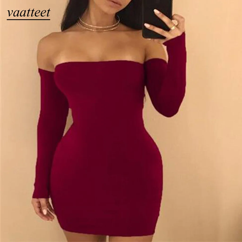 Vaatteet mujer сексуальное женское мини-платье с открытыми плечами длинным рукавом и