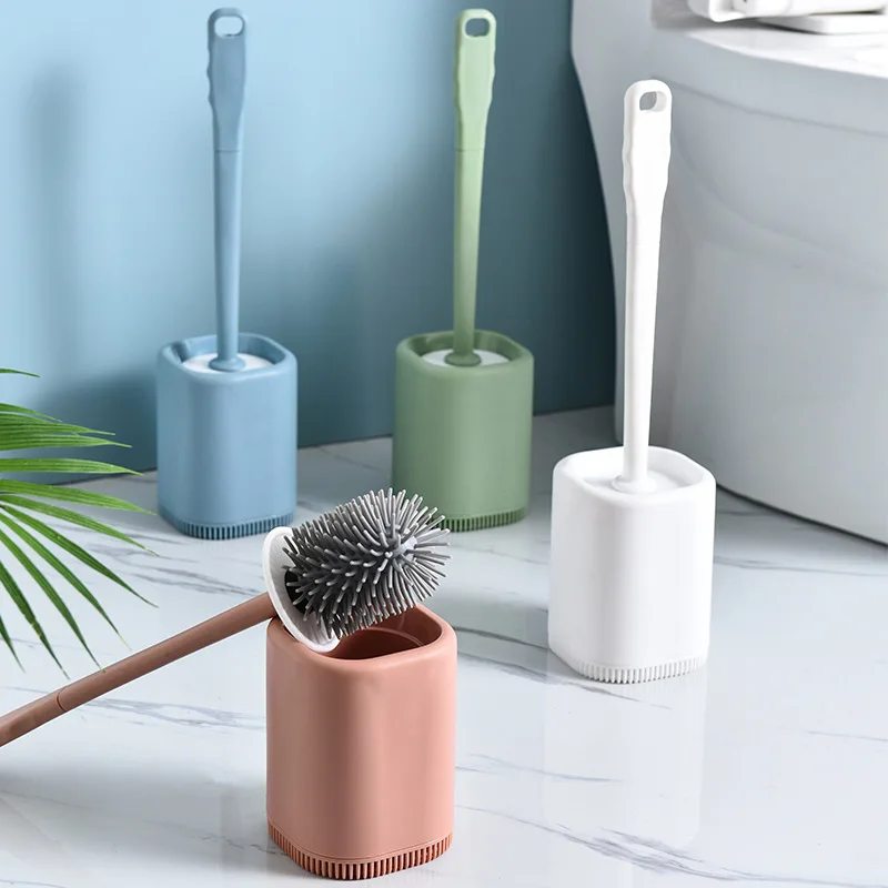 

Silicone TPR Toilet Brush Floor-Standing or Wall-Mounted Toilet Brush With Base No Dead Angle Long Handle Cleaning Tools
