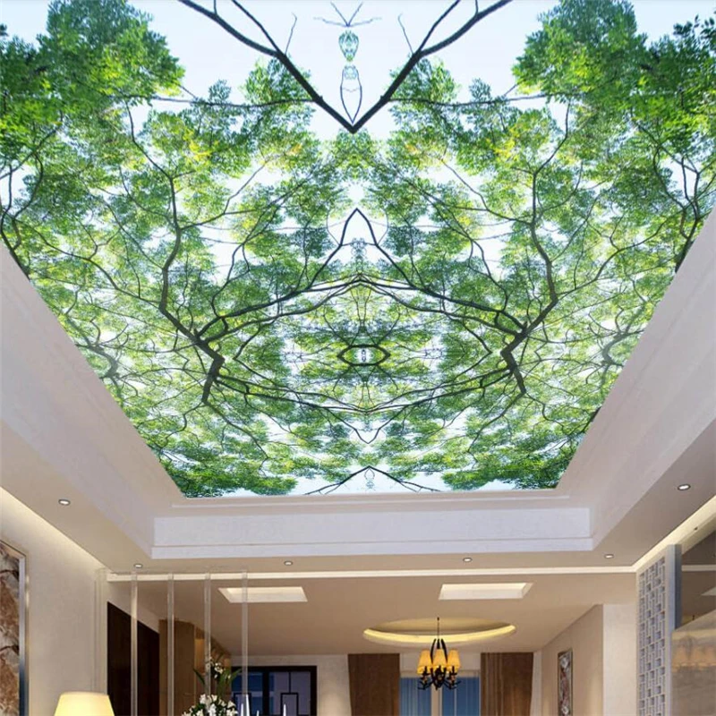 

wellyu Modern aesthetic tree top blue sky sunshine living room bedroom ceiling custom large mural environmental wallpaper
